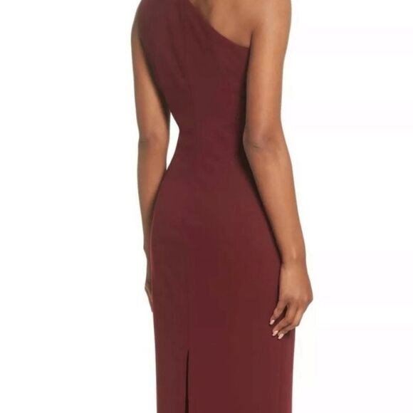 Katie May Angelina Crepe Column Bordeaux One Shoulder Formal Evening Gown Dress - Picture 5 of 13